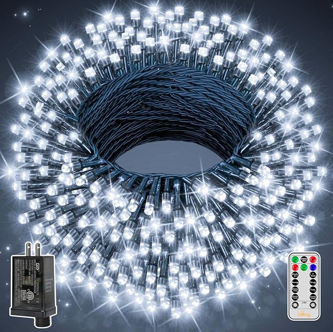 Ollny Christmas Lights 262FT 800LED, Plug-in Outside Tree Lights with Timer and 8 Modes, Remote Control Waterproof Dimmable Outdoor String Light for House Yard Patio Xmas Decorations(Cool White)
