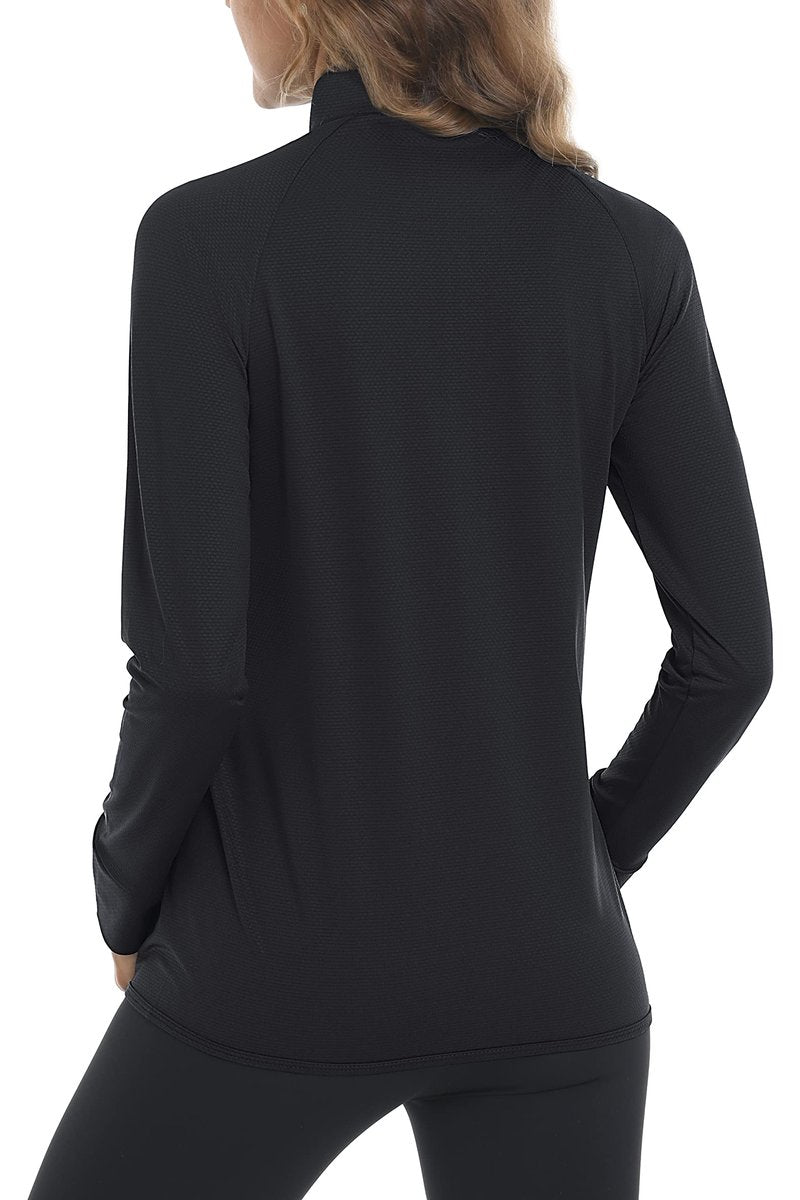 MAGCOMSEN Women's UPF 50+ Lightweight Athletic Jacket Sun Protection Full Zip Long Sleeve Shirts Hiking Outdoor Pockets Black M