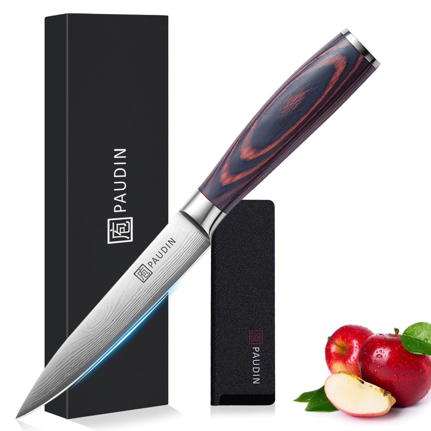PAUDIN Utility Knife, Kitchen Knife 5 Inch, High Carbon Stainless Steel, Multipurpose Paring Knife for Fruit and Vegetable Cutting with Wooden Handle, Premium Gift Box