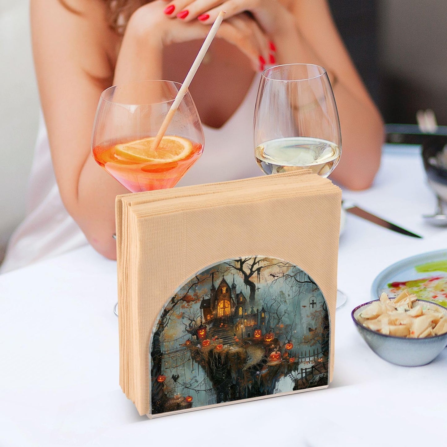 Qilmy Halloween Haunted House Napkin Holder for Tables – Napkin Holders for Kitchen, Table Napkin Holders, Cocktail Napkin Holder,Paper Napkins Holder