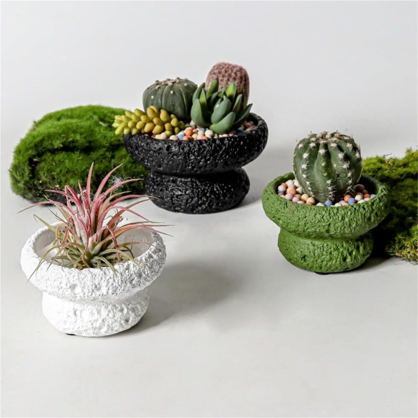 FXLTHIYBO Sleek Cement Creative Meteorite Pattern Flower Pot Planter Plants Flowers Bonsai Decoration for Indoor use(Green,Large)