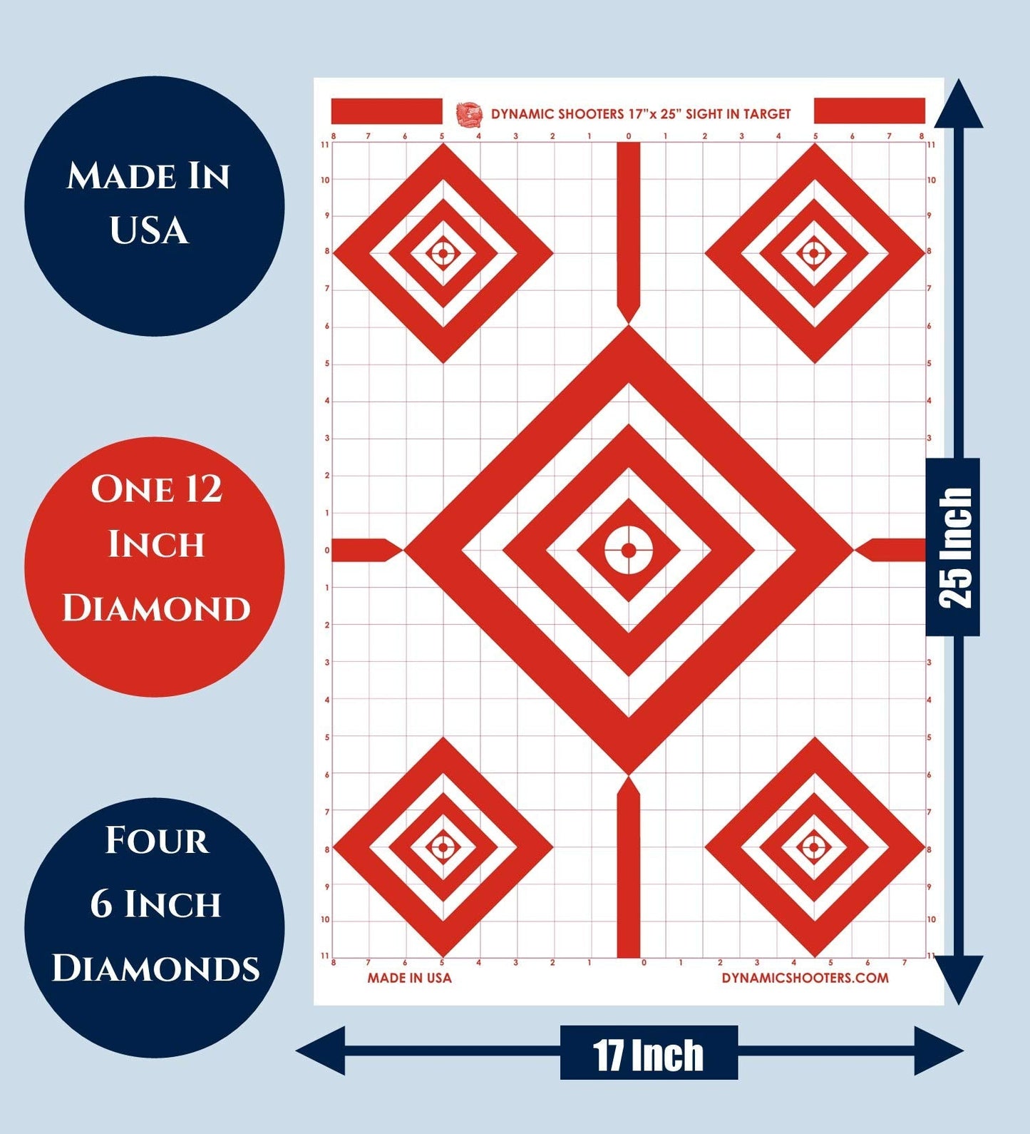 Dynamic Shooters Made in USA Sight in Paper Shooting Range Targets- (17x25 Inch 50 Sheets) for Firearms, Guns, Rifle, Pistol, BB Guns, Airsoft, Pellet Gun, Air Rifle