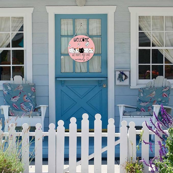 Rustic Round Sign Front Door Wreaths We Hope You Like Animals 12in Wooden Hanging Sign for Bedroom Living Room Outdoor Home Decor