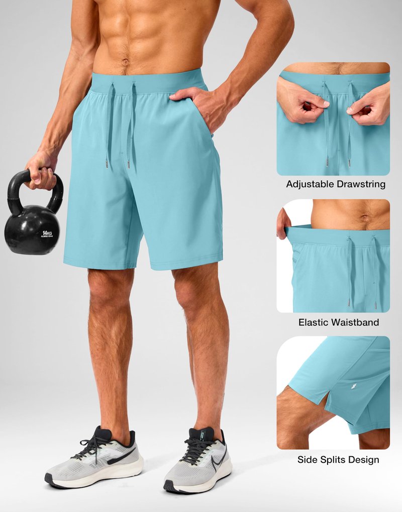 Soothfeel Men's Running Shorts with Zipper Pockets 9 Inch Lightweight Quick Dry Gym Sports Athletic Workout Basketball Shorts for Men (Hot Pink, S)