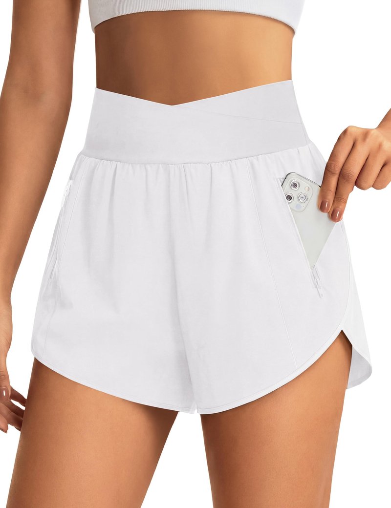 BMJL Women's Athletic Shorts High Waisted Running Short Pockets Gym Elastic Quick Dry Workout Shorts 2.5"(M,White)