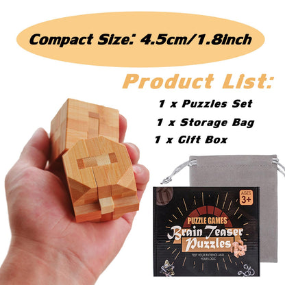Holzsammlung Set of 9 3D Wooden Brain Teaser Puzzles, IQ Challenge Puzzle Games, Small Logic Mind Puzzle Box Toy Removing Assembling Lock Puzzle Gift Set for Adults Teenagers Kids, 1.8inch 4.5cm