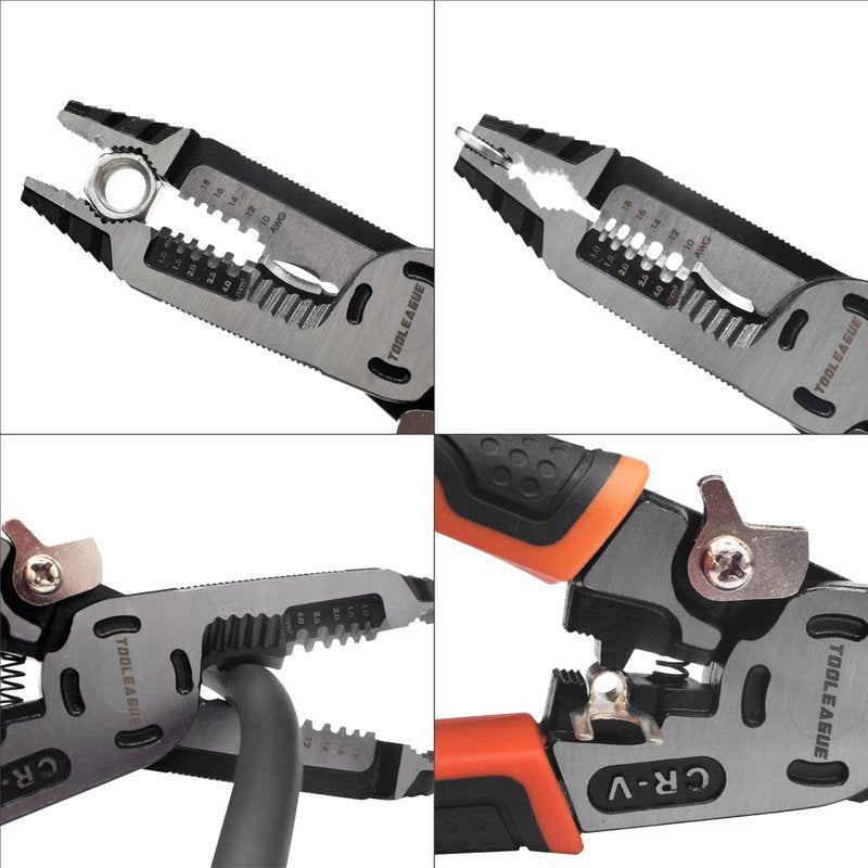 TOOLEAGUE 10-in-1 Wire Stripper with Tool Pouch, Cable Cutters, C-RV Multifunctional Needle Nose Pliers for Electric Cable Stripping Cutting and Crimping