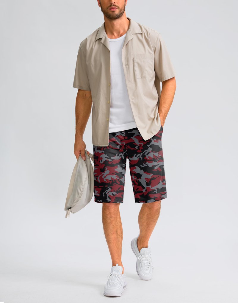 G Gradual Men's Athletic Shorts with Pockets 9" / 11" Long Basketball Shorts Lightweight Quick Dry Gym Workout Shorts for Men(Red Camo,XXXL)