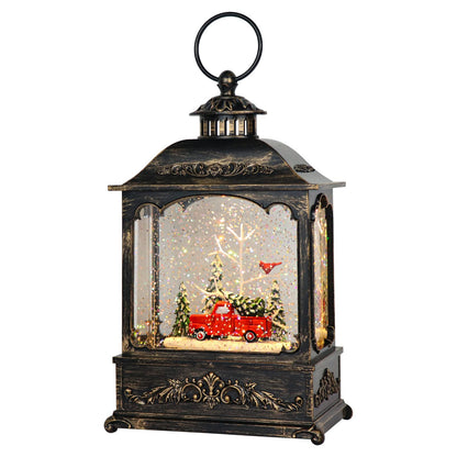 GenSwin Christmas Car Snow Globe Lantern Battery Operated Water Swirling Glitter with 6H Timer, Musical LED Lighted Scene for Christmas Home Decoration Gift