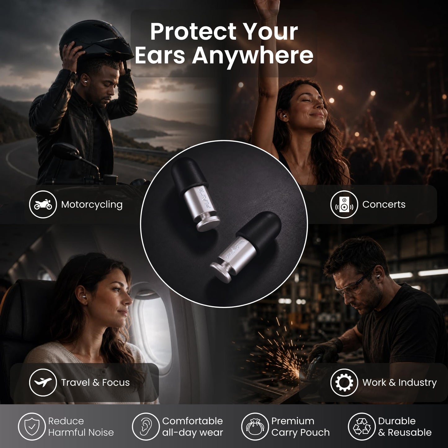 Flare Audio Isolate Concert Ear Plugs Noise Reduction SNR 30 dB | High Fidelity Noise Reduction Ear Plugs for Concerts, Festivals and Motorcycles | (Gray)