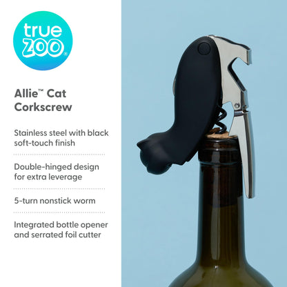 TrueZoo Allie Cat Double Hinged Corkscrew, Novelty Wine Key, Waiter’s Corkscrew Bottle Opener