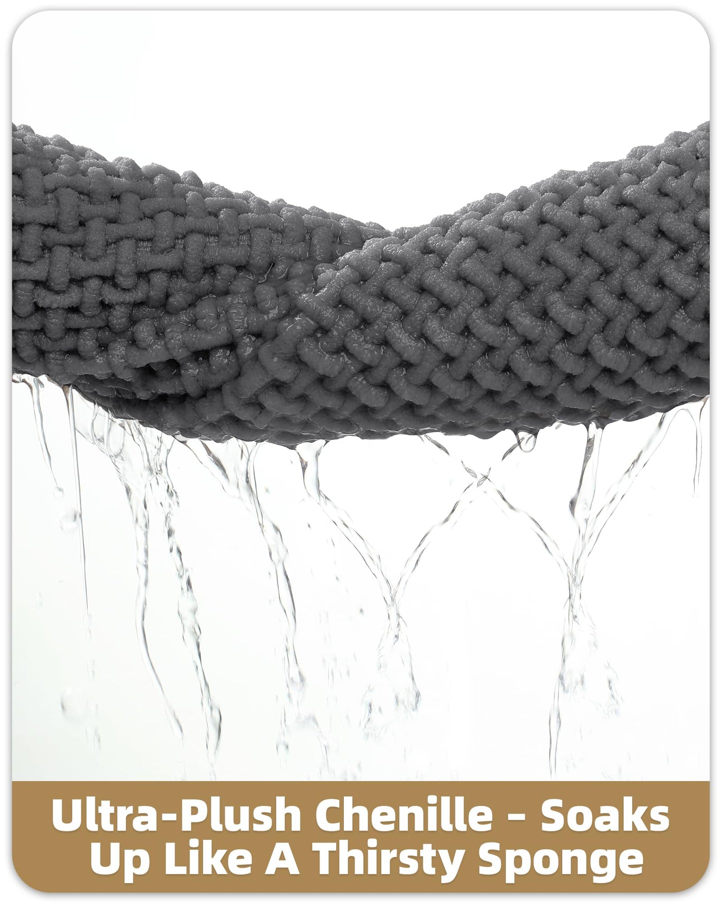 Color&Geometry Rubber Backed Waffle Bath Mat 47x17, Non Slip Water Washable Bathroom Rugs, Soft Absorbent Chenille Boho Carpet for Bathroom Floor, Tub and Shower, Grey