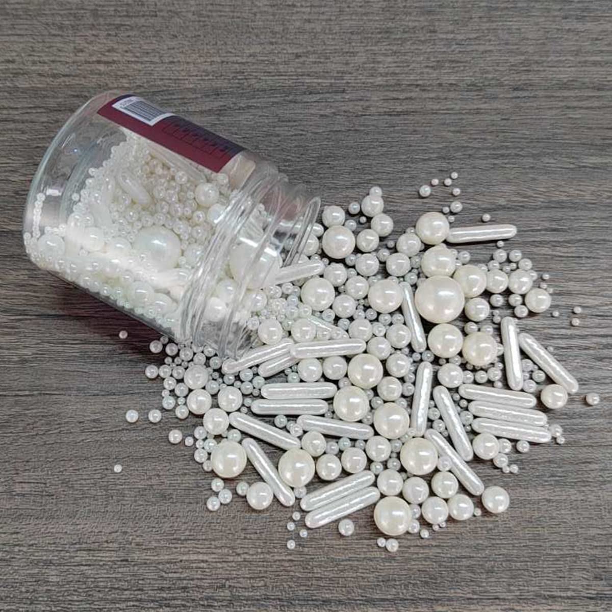 Edible White Pearl Sugar Sprinkles Candy Mix Size Baking Edible Cake Decorations Cupcake Toppers Cookie Decorating Wedding Party Valentine Halloween Christmas Supplies 85g/3oz