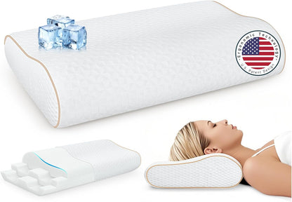 Cervical Neck Pillow for Pain Relief- Queen Size Cooling Pillow for Sleeping, Memory Foam Pillows for Neck Shoulder, Ergonomic Adjustable Contour Bed Pillow for Side, Stomach & Back Sleepers