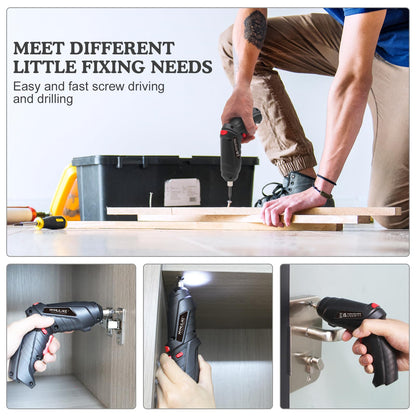 MYMULIKE Electric Drill Screwdriver, 48 in 1 Portable Cordless Screwdriver Set Rotated 90 Degrees Electric Screwdrivers Cordless Handle with Led Worklight and Charger for Home Office DIY Tools