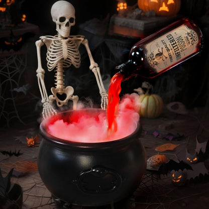 Halloween Decoration Set, Ultrasonic Mist Maker Fogger with Black Witch Cauldron DIY Magic Floating Bottles Halloween Skeleton Splash Guard, Spooky Hocus Pocus Party Decor for Home Garden Kitchen Yard