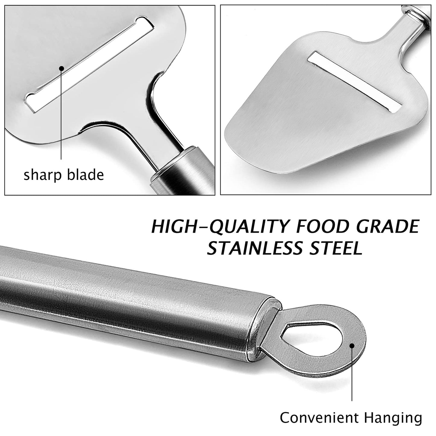 Cheese Slicer Stainless Steel, Cheese Knife Heavy Duty Plane Cheese Cutter, Shaver, Server For Semi-Soft, Semi-Hard Cheese