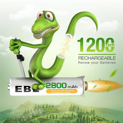 EBL Rechargeable AA Batteries 8 Pack, Ni-MH 2800mAh Double A Battery and 8-Bay AA AAA Individual USB Battery Charger for NIMH NiCd Battery