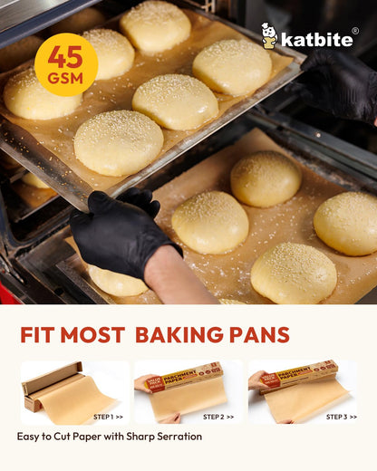 Katbite Parchment Paper Heavy Duty Unbleached Baking Parchment Roll, 38CM x 74M, Non Stick Baking Paper Roll for Baking, Cooking, Freezing, for Oven, Kitchen, Air Fryer, Freezer, Pastry