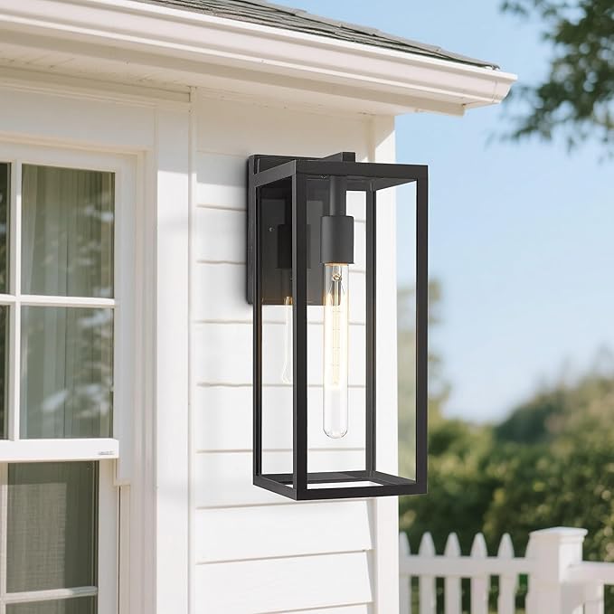 Bestshared Outdoor Wall Sconce Lights,Exterior Wall Lighting Fixtures with Clear Glass, Anti-Rust Modern Black Outside Lantern Lamp for House Front Porch Doorway Patio (Black, 15"-3 Pack)