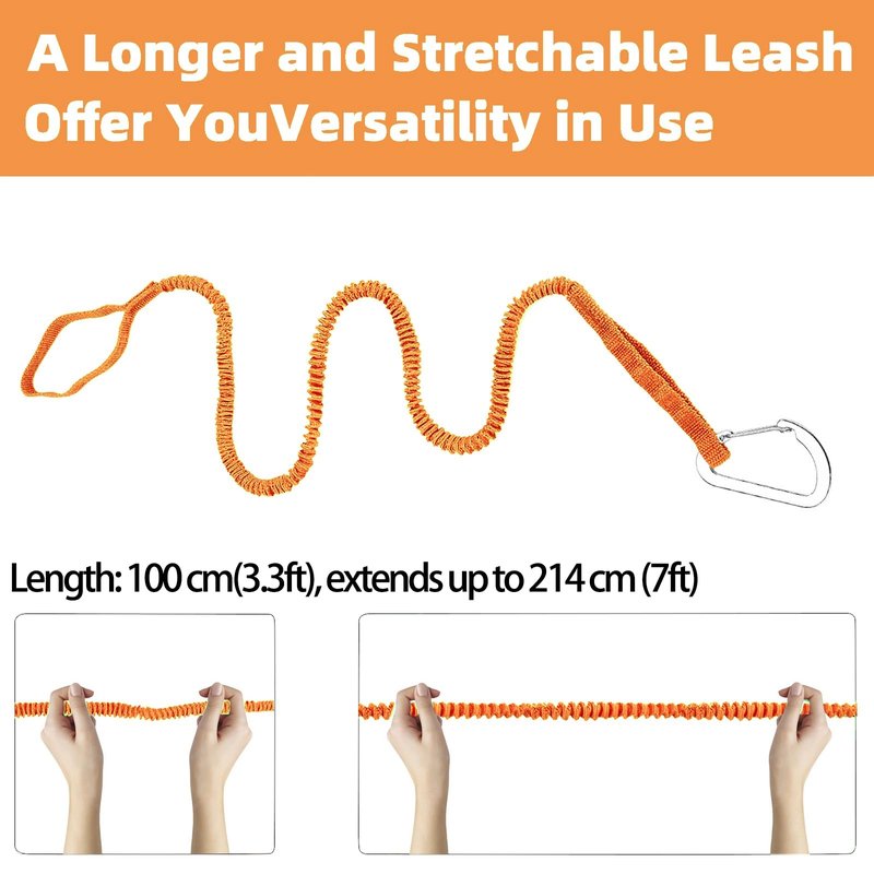 MOOCY Kayak Paddle Leash, 3-7 ft Stretchable Strap Lanyard for SUP, Canoeing, Fishing Accessories - Secure Bungee Rod Holder Tether(Orange, 4 Pack)