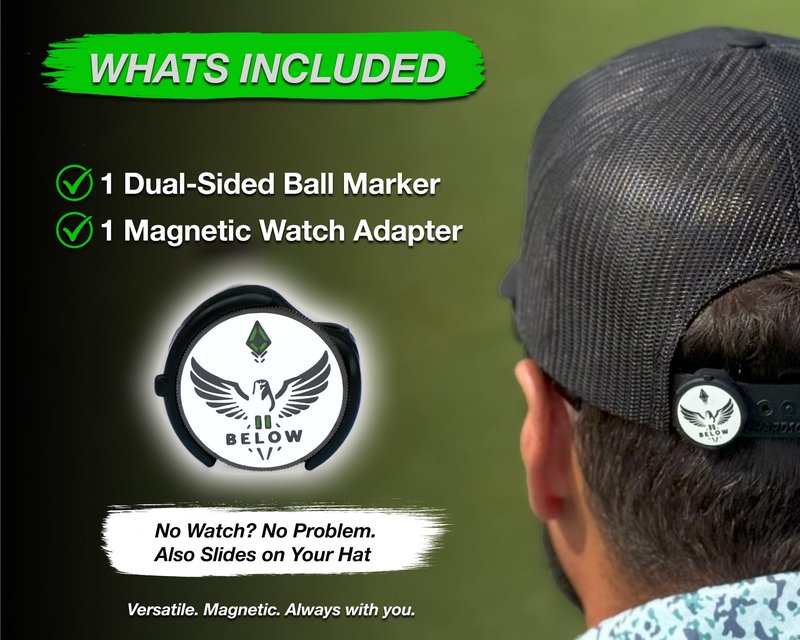 II BELOW Aerie – Golf Watch Adapter with Ball Marker & Stroke Counter – Slim Magnetic Silicone Fit – Track Strokes in Style (1, White)