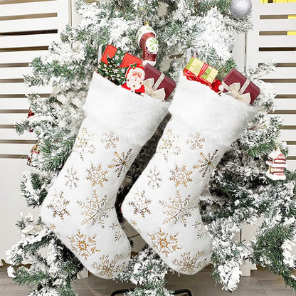 AyximGs Christmas Stockings Large 18 inches 4 Pcs - Plush Faux Fur Xmas Stocking with Golden Snowflake, for Family Holiday Xmas Personalized Party Decorations