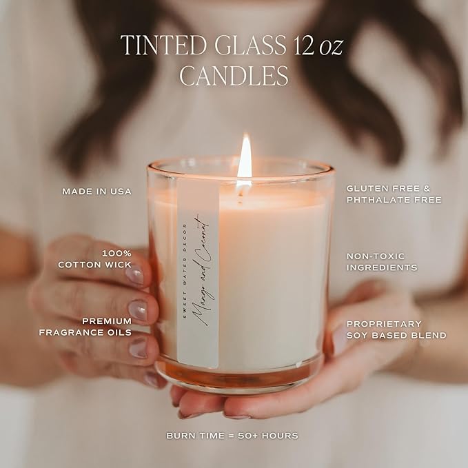 Sweet Water Decor Coastal Lemon Scented Candles – Soy Candles with Lemon, Sea Salt, Jasmine & Driftwood – Summer Cozy Aroma – 50 Hour Burn – 12oz Tinted Glass Jar for Home Decor and Bedroom Décor