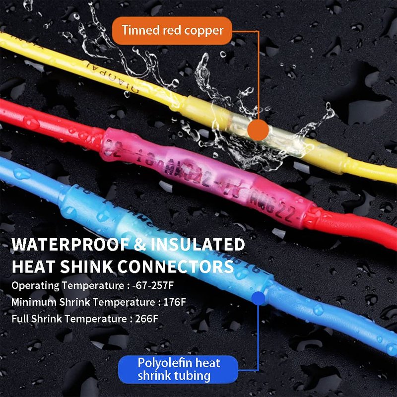 Heat Shrink Butt Connectors, 12-10 AWG 50 Pcs Yellow Waterproof Crimp Terminals Electrical Wire Connectors Splice for Marine, Cable, Wiring