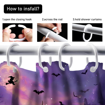 AZHM Halloween Shower Curtain, Castle Pumpkin Party Theme Shower Curtain with Rug, Witch Bat Graveyard Scary Bathroom Decor Set