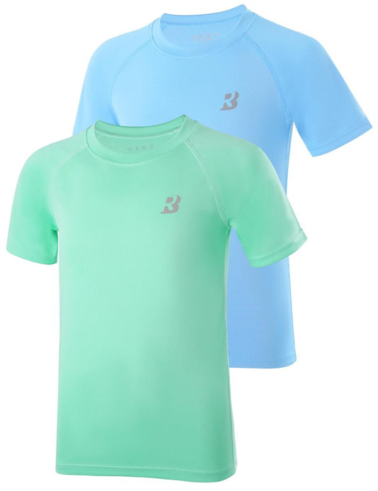 Roadbox Boys Rash Guard Swim Shirt, 2Pack UPF 50+ Sun Protection Short Sleeve, Quick Dry Rashguard Water Shirt for Kids