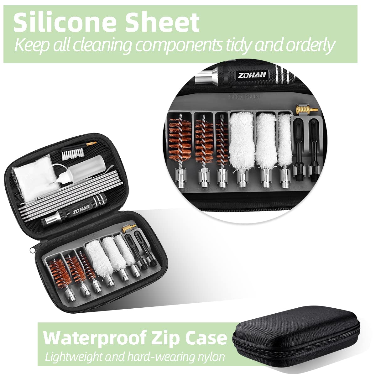 ZOHAN Shotgun Cleaning Kit for 12 Gauge and 20 Gauge, Shotgun Cleaner Supplies with Zippered Compact Portable Case and Empty Oil Bottle
