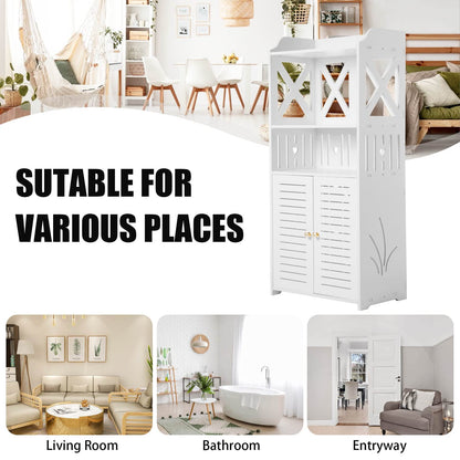 Youyijia 3 Tier Bathroom Storage Cabinet Floor Standing Display Cabinet Home Storage Furniture Organizer Unit for Office Living Room Kitchen Entryway White (3 Tier)