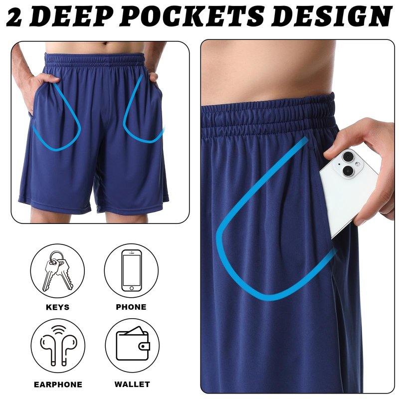 3 Pack Athletic Mens Shorts - Quick Dry Lightweight Training Shorts with Pockets, Breathable Elastic Waistband for Workouts Running, Gym Loose-Fit Casual Activewear