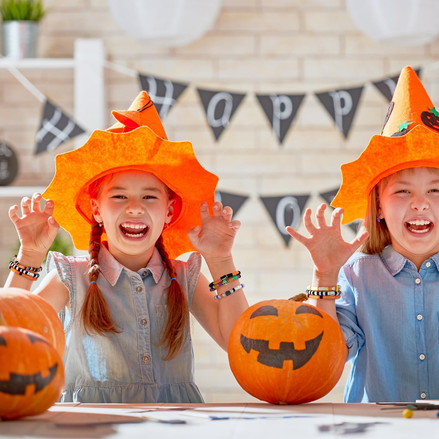 Jadive 48 Pcs Friendship Bracelets Bulk Colorful Adjustable Kids Bracelets Stretch Clay Preppy Surfer Beaded Halloween Christmas Girl Boys Party Favors Jewelry Gift Set, Various Styles(Ghost)