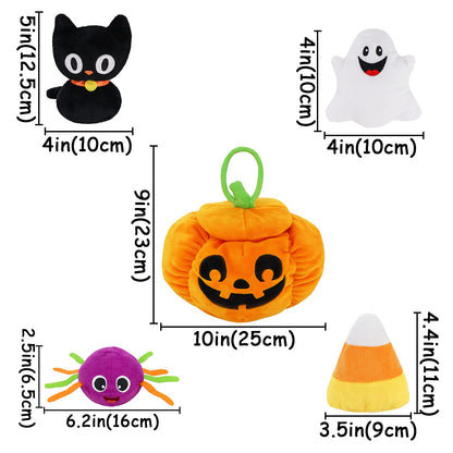 Bunny Chorus My First Halloween Pumpkin Toys Playset, 5ct Halloween Stuffed Pumpkin Plush Cat Spider Ghost Candy Corn for Baby Girls Boys, for Babies