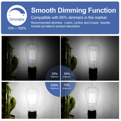 12Packs ST64 Large Vintage LED Edison Bulbs, 60W Equivalent 7W, 800Lumens, Dimmable Antique LED Filament, 5000K Cool White, E26 Medium Base Light Bulbs High Brightness Clear Glass for Bedroom Office