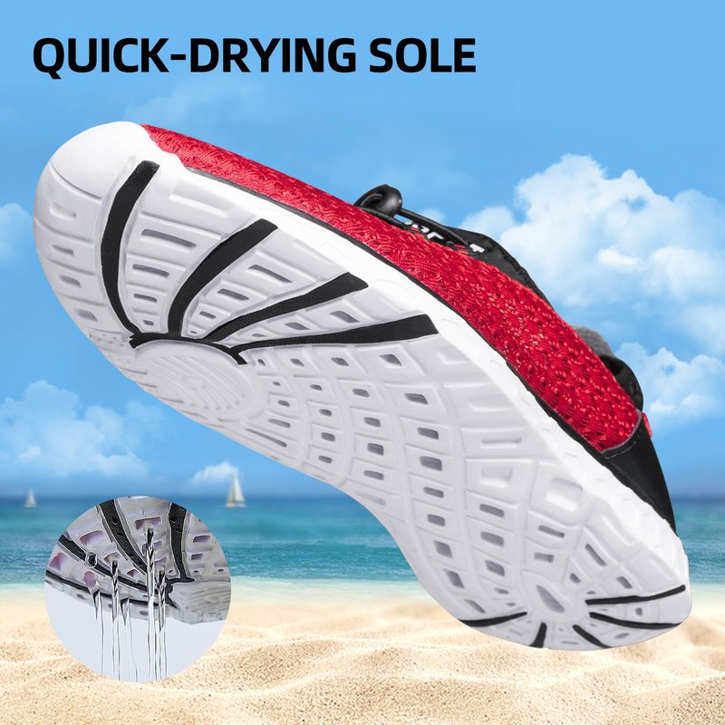 DOUSSPRT Men's Water Shoes Quick Drying Sports Aqua Shoes Redwhite Size 7
