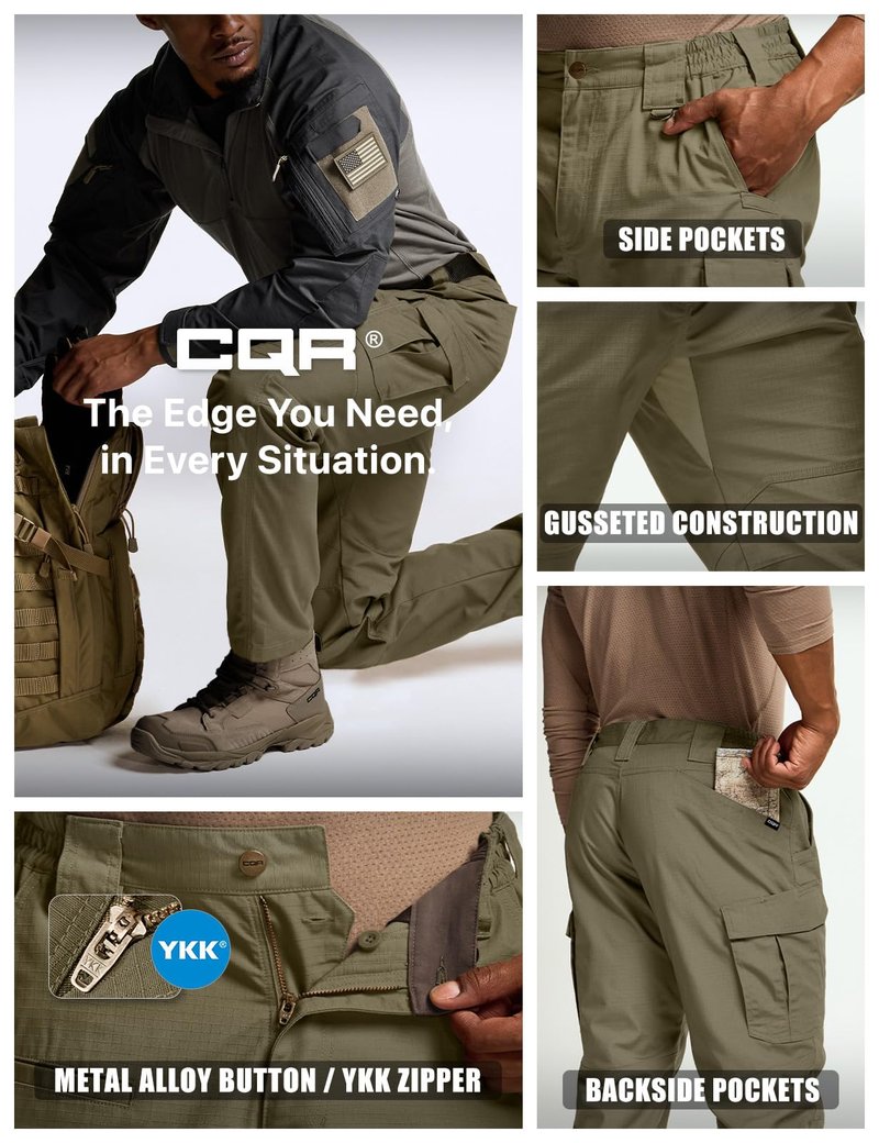 CQR Men's Tactical Pants, Water Resistant Ripstop Cargo Pants, Lightweight EDC Work Hiking Pants, Outdoor Apparel, Raider Mag Pocket Soil Green, 36W x 32L