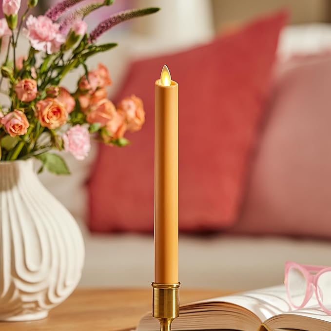 Luminara - Flameless Battery Operated Taper Candle - Sunlit Honey - Pack of 1-1x9.5 - LED Flickering Flame - Realistic Safe for Home Kids and Pets