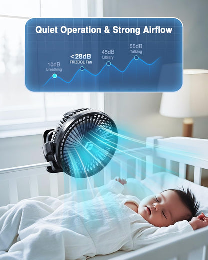 FRIZCOL 12000mAh 8 Inch Portable Clip On Fan Rechargeable, Battery Operated Desk Fan, Camping Fans with lights and Remote, USB Fans Sturdy Clamp for Golf Cart Desk Office Stroller Bedroom Tent