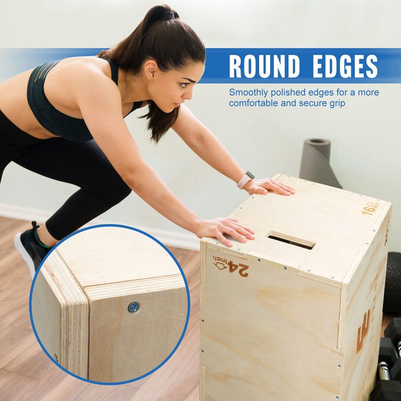 Elevens 3 in 1 Wooden Plyo Box Jump Box Plyometric Box for Jumping Trainer, Skipping, Jumping, Lunges, Box Jumps, Squats, Step-Ups, Dips (20"x14"x16")