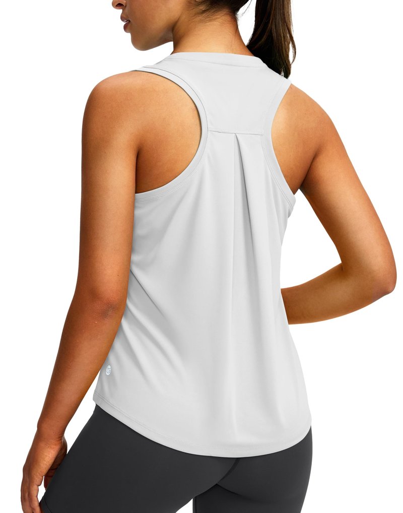 Women's Workout Tops Racerback Athletic Tank Tops Sleeveless Loose Fit Yoga Running Gym Shirts for Women(Silver Mist,L)
