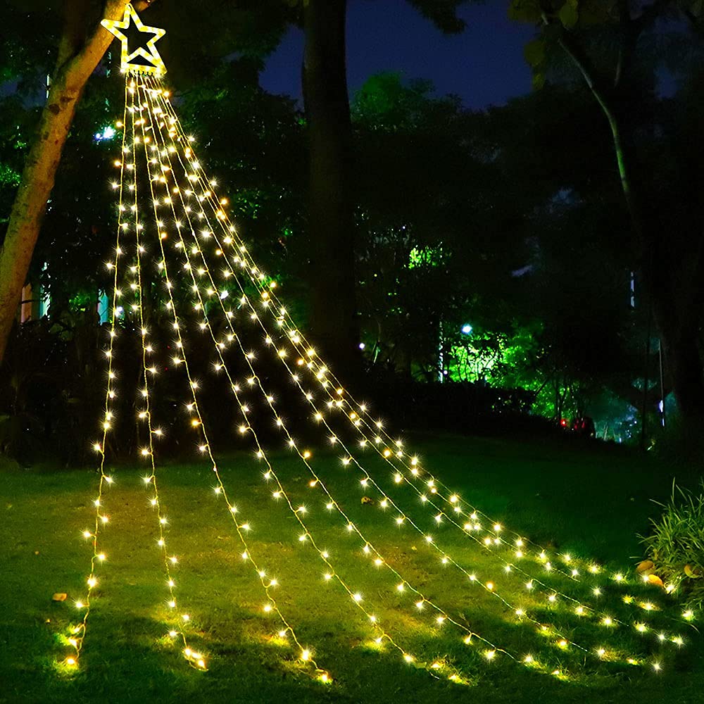 PUHONG Christmas Decoration Outdoor Star String Lights,16.4Ft Christmas Tree Toppers Lights 320 LED 8 Modes with 12" Lighted Star for Halloween Christmas New Year Holiday Birthday(Warm White)