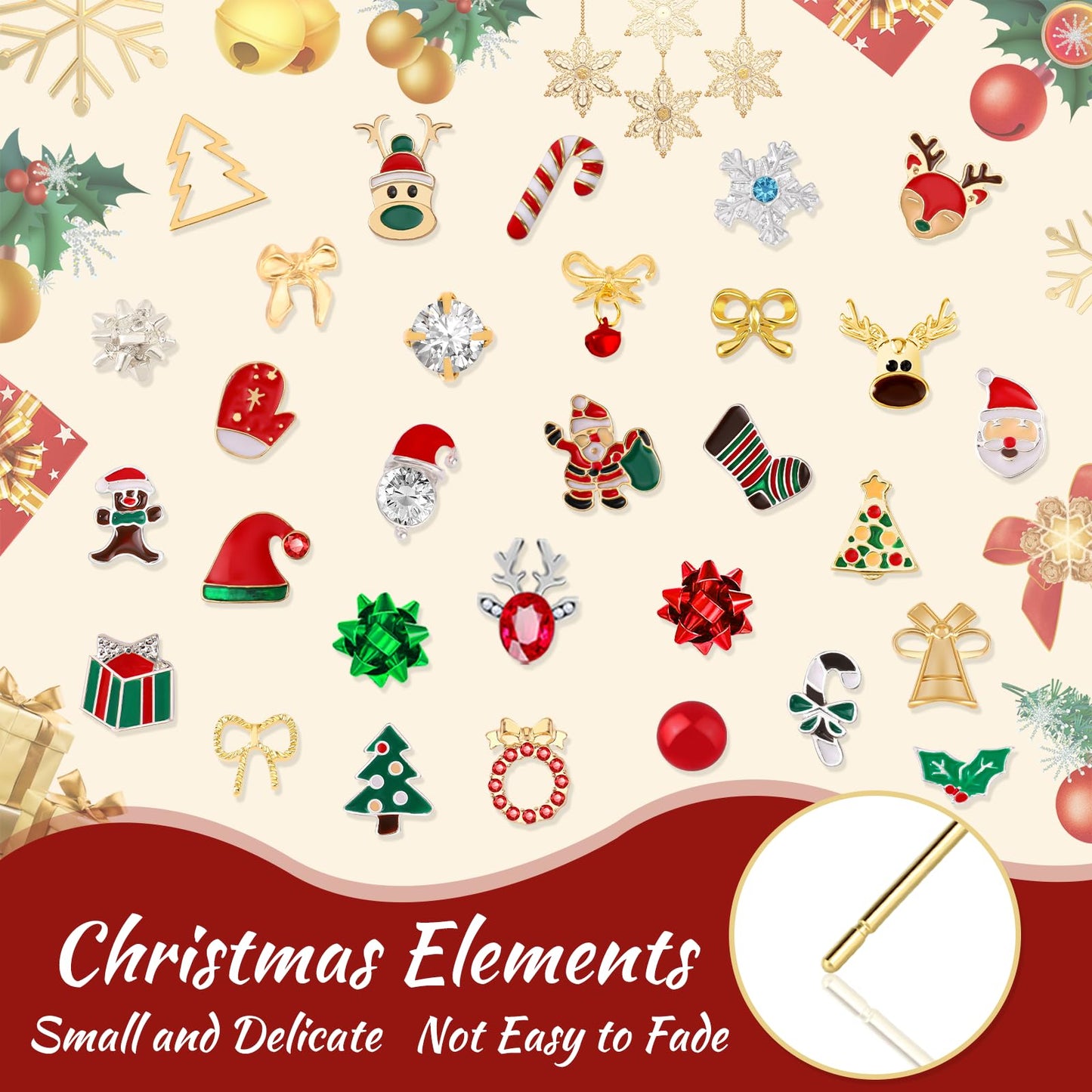 Gushu 30 Pairs Christmas Earrings for Women, Xmas Gifts Holiday Cute Stud Earrings Hypoallergenic Christmas Tree Snowflake Bow Snowman Stocking Santa Claus Elk Stud Festive Party Jewelry Gifts