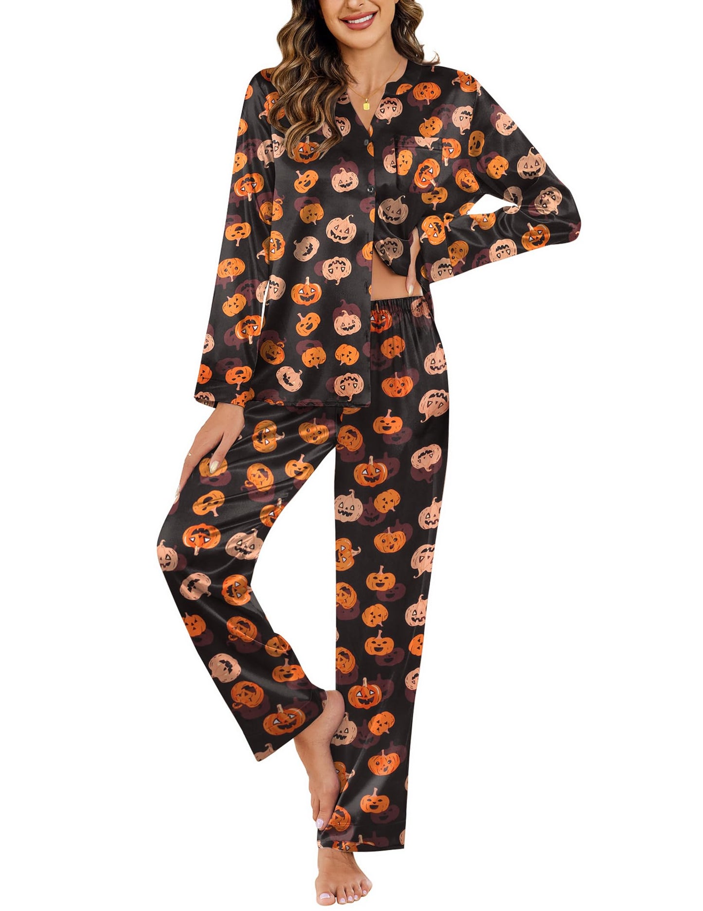 Ekouaer Silk Pajamas For Women 2 Piece Set Satin Pjs Long Sleeve Button Up Sleepwear Comfy Lounge sets