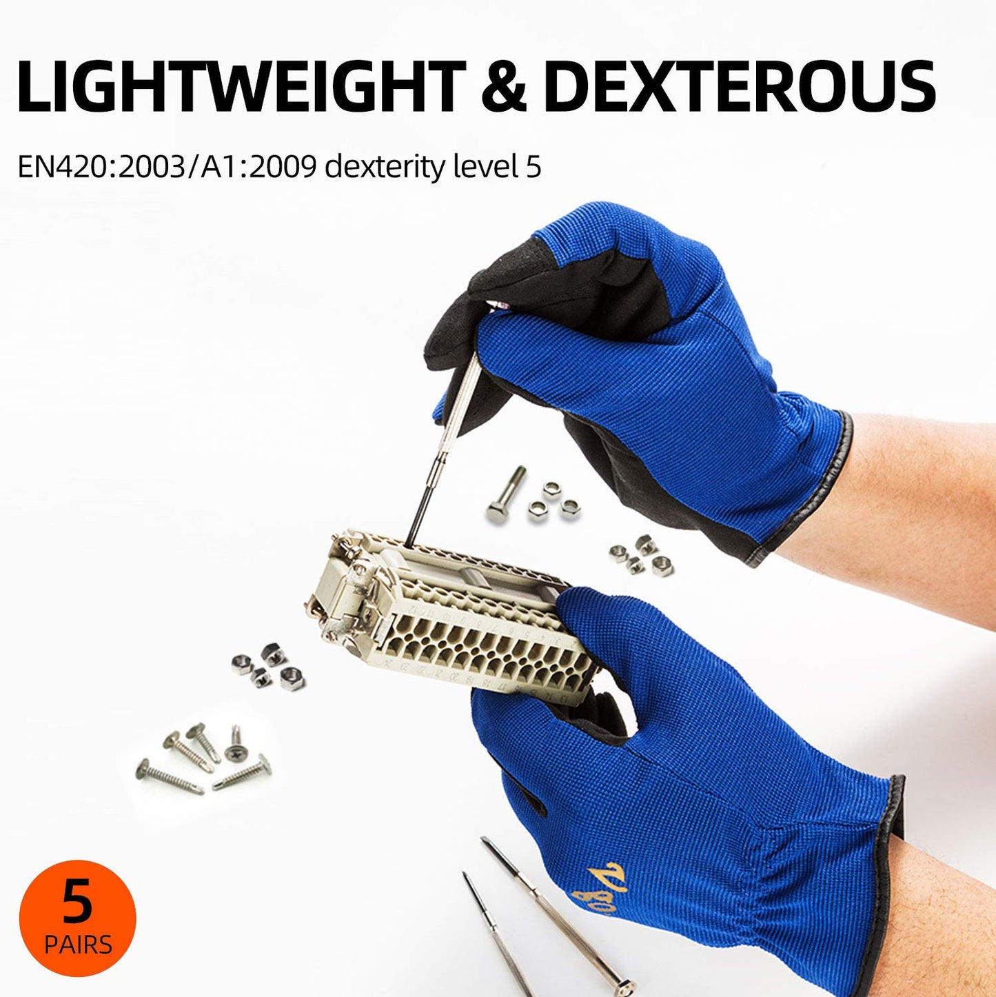 Vgo... 5Pairs Work Gloves Touchscreen, Light Duty Safety Gloves for Gardening Warehouse Delivery Multi-function