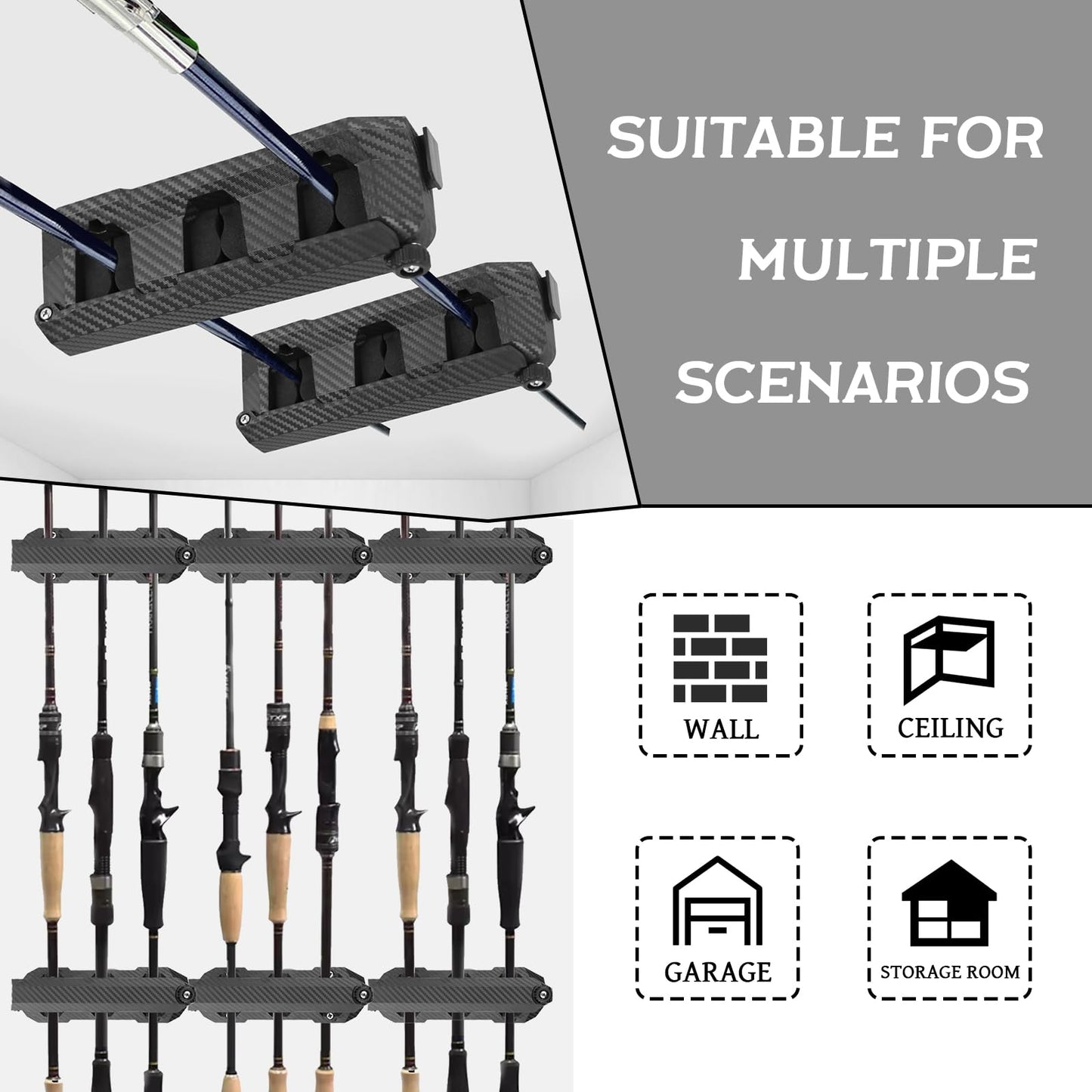 Ruppence 4-Pack Fishing Rod Holder for Garage, Wall Mounted Fishing Pole Holders with EVA Foam, Vertical Fishing Rod Rack Storage for Boats, Garage, Wall, Ceiling