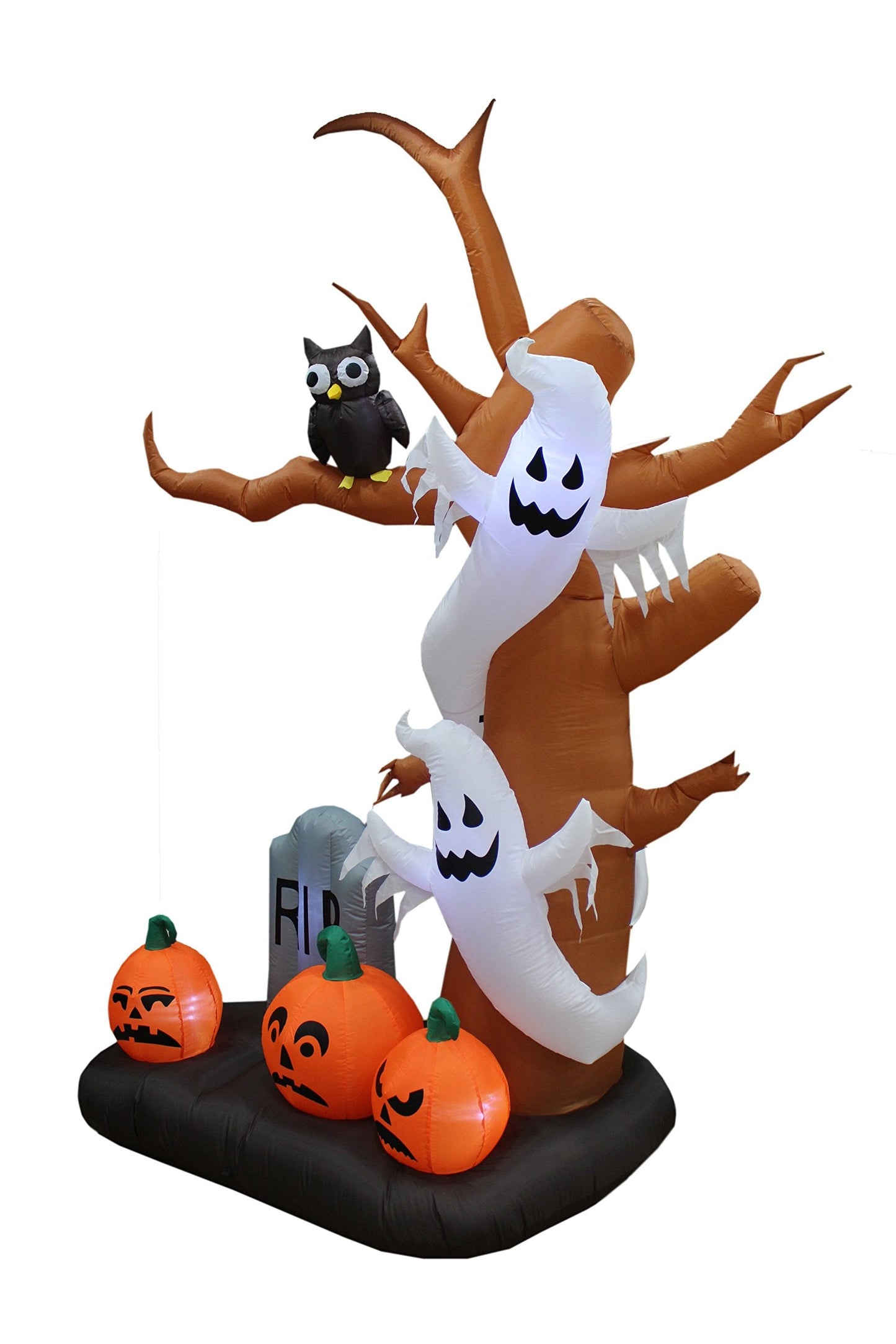 9 Foot Tall Halloween Inflatable Tree with Ghosts, Pumpkins, Owl and Tombstone LED Lights Decor Outdoor Indoor Holiday Decorations, Blow up Lighted Yard Decor, Lawn Inflatables Home Family Outside