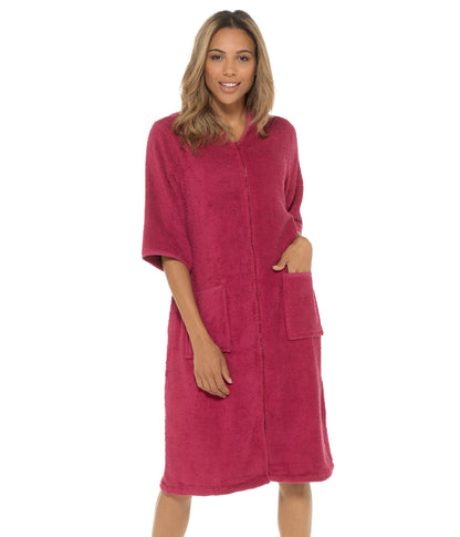 Ladies Undercover Zip Towelling Robe LN728 Wine 14-16